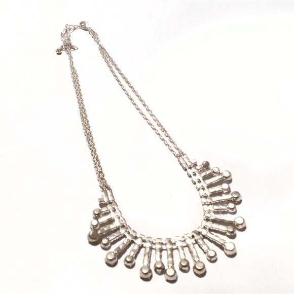 Silver Tone Prong Set Clear Rhinestone Bar Drop Necklace - Picture 7 of 7